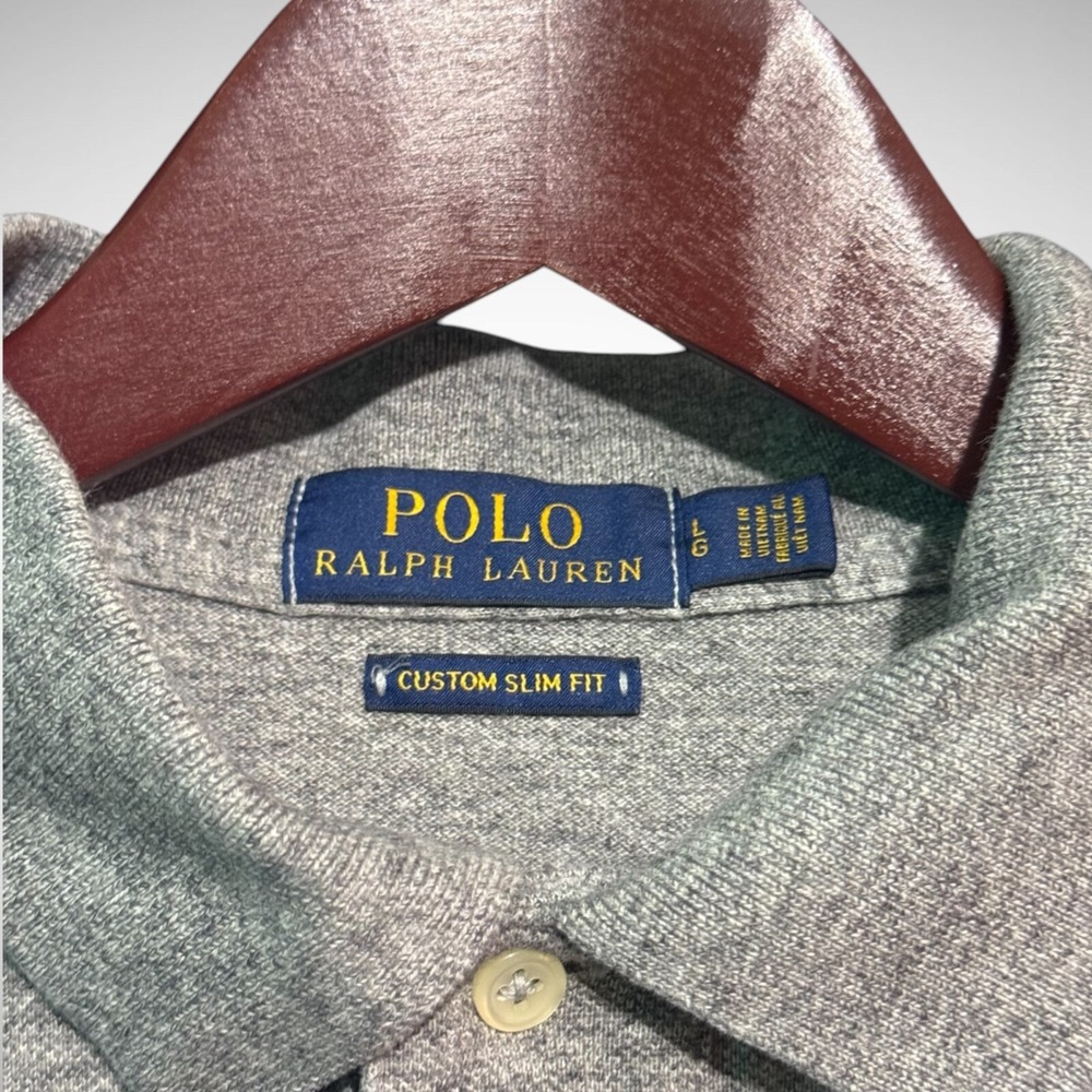 Polo Ralph Lauren Mens Large Short Sleeve Polo Gray Pre Owned Slim Fit Big Pony - Picture 2 of 7